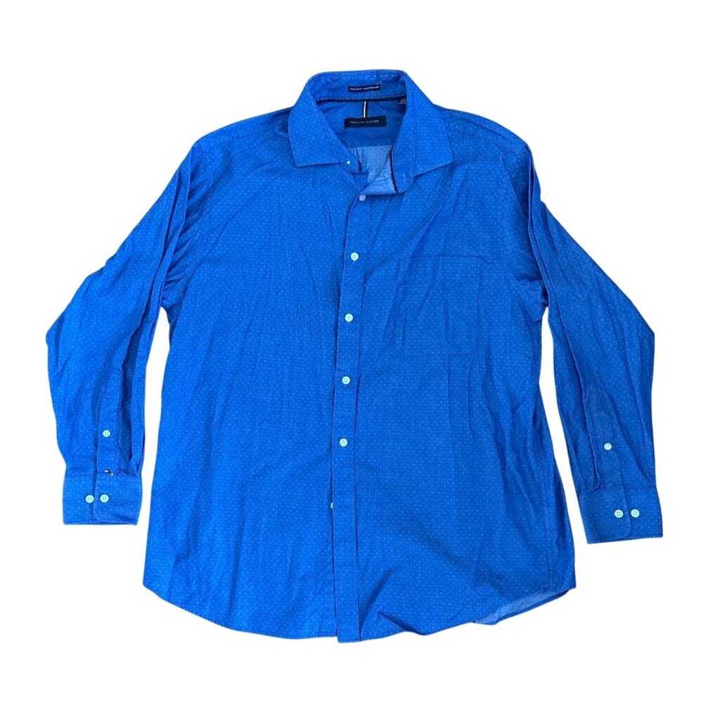 Tommy Hilfiger Dress Shirt Men 17 XL Blue Button Reg Fit Long Sleeve Cotton